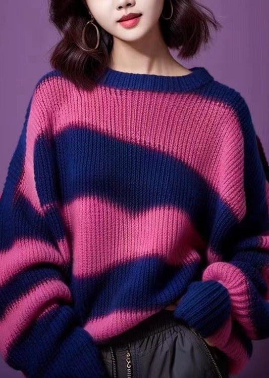 Pull en tricot épais à col rond violet pour femme Hiver WK029