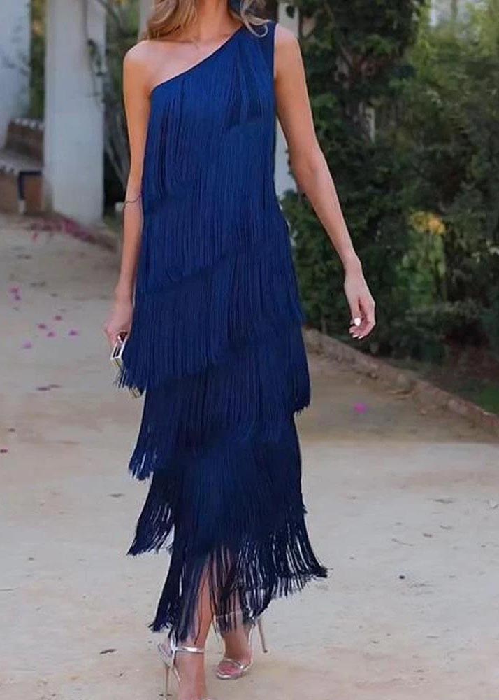 Robes à épaules dénudées et à franges sans manches pour femmes, couleur violette