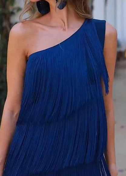 Robes à épaules dénudées et à franges sans manches pour femmes, couleur violette