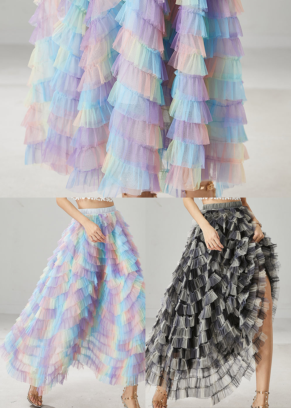 Women Rainbow Exra Large Hem Tulle Skirts Summer YU1031