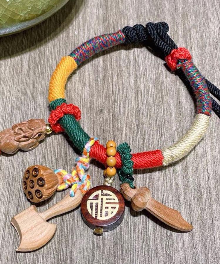 Women Rainbow Hand Woven Mahogany Tassel Charm Bracelet KX1053