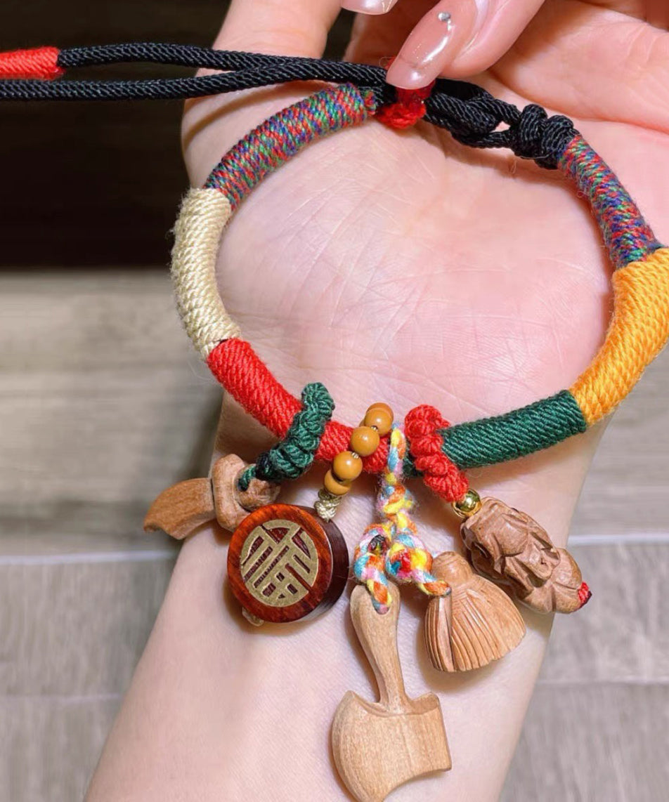 Women Rainbow Hand Woven Mahogany Tassel Charm Bracelet KX1053