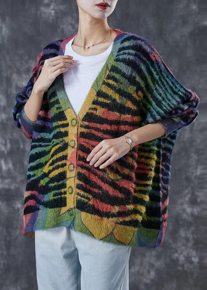 Women Rainbow Oversized Striped Knit Cardigan Winter Ada Fashion