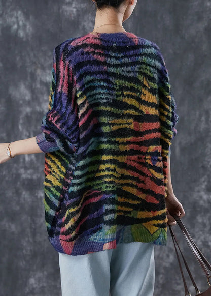 Women Rainbow Oversized Striped Knit Cardigan Winter Ada Fashion