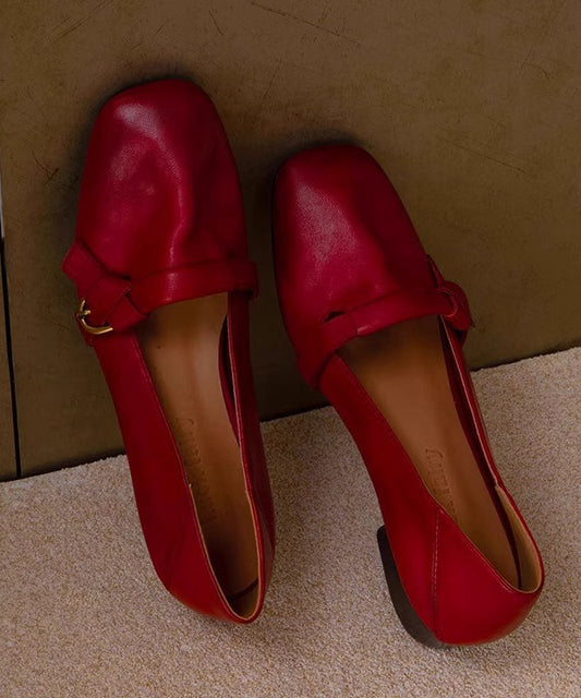 Comfy Chunky Red Shoes Leather Splicing Women Cowhide
