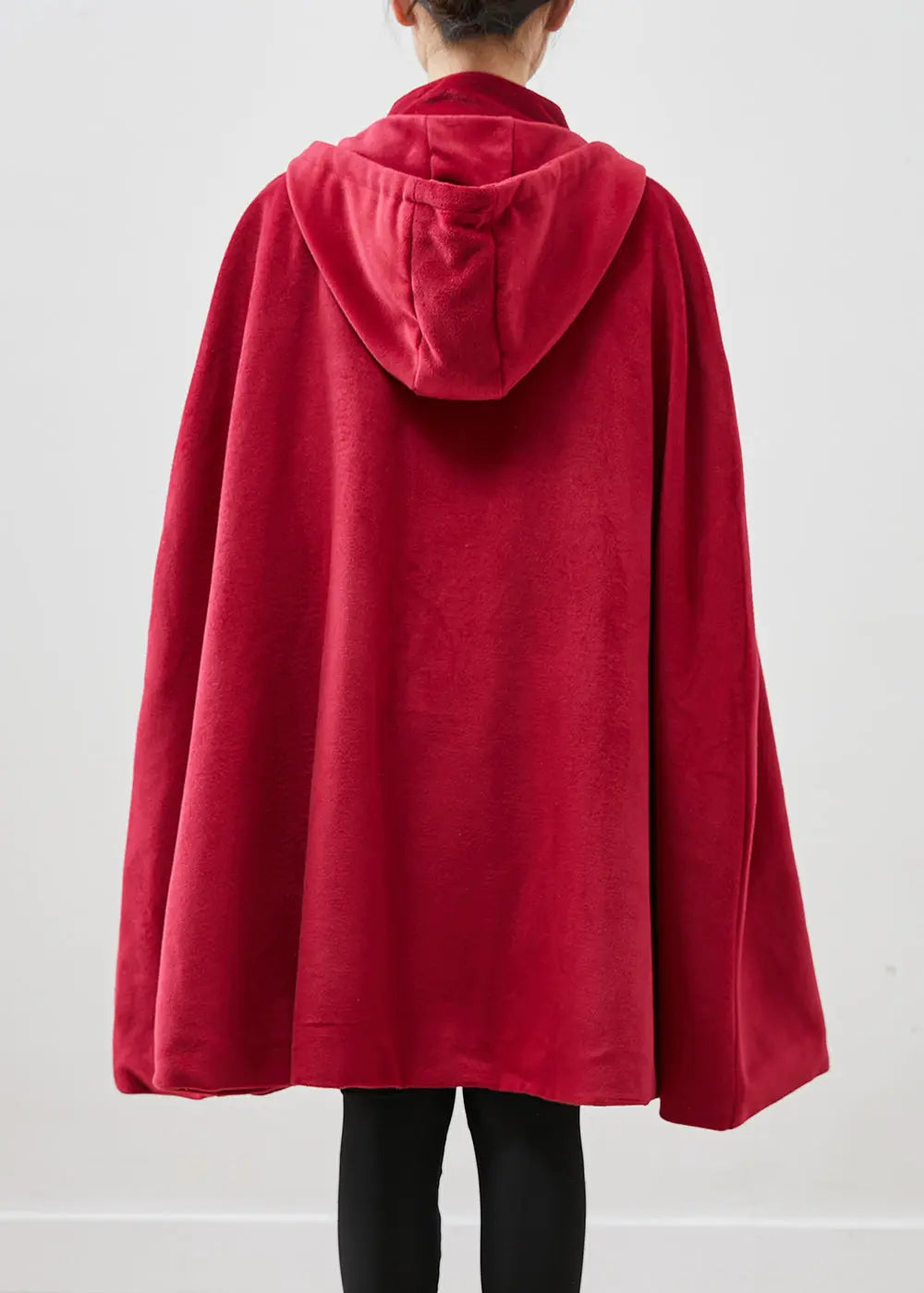 Women Red Hooded Chinese Button Warm Fleece Coats Cloak Sleeves Ada Fashion