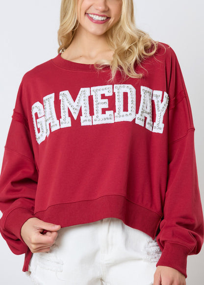 Damen Sweatshirt mit Buchstaben und Zirkonia in Rot, langärmelig, AE1001