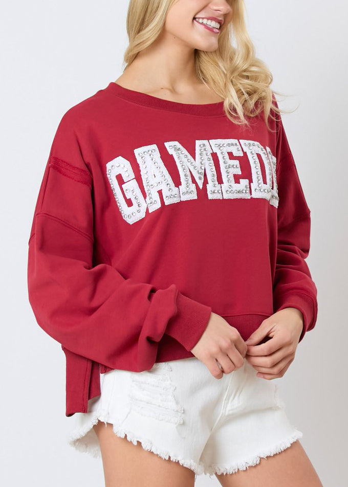 Women Red Letter Zircon Cotton Sweatshirt Long Sleeve AE1001