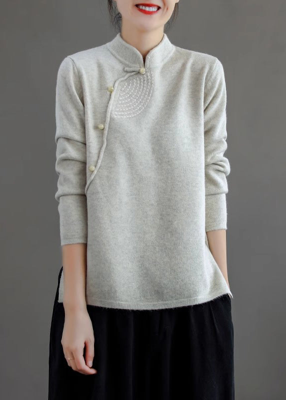 Pull en tricot à col montant bleu paon rétro pour femme, printemps TI036