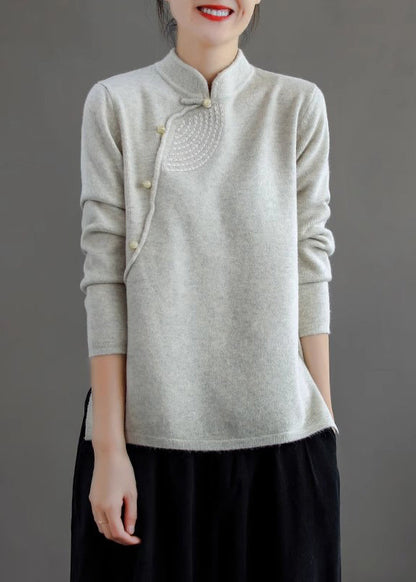 Pull en tricot à col montant bleu paon rétro pour femme, printemps TI036