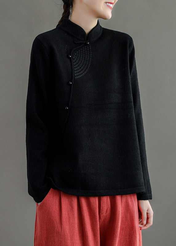 Pull en tricot à col montant bleu paon rétro pour femme, printemps TI036