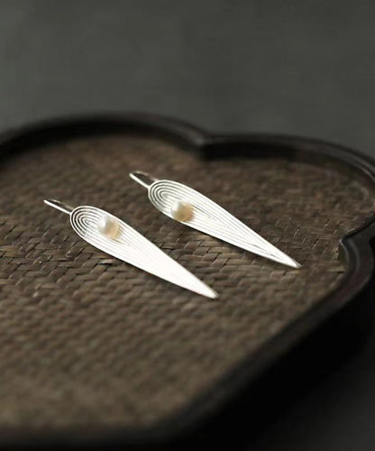 Boucles d'oreilles pendantes en soie, argent sterling, perles et feuilles de bambou pour femmes QQ040