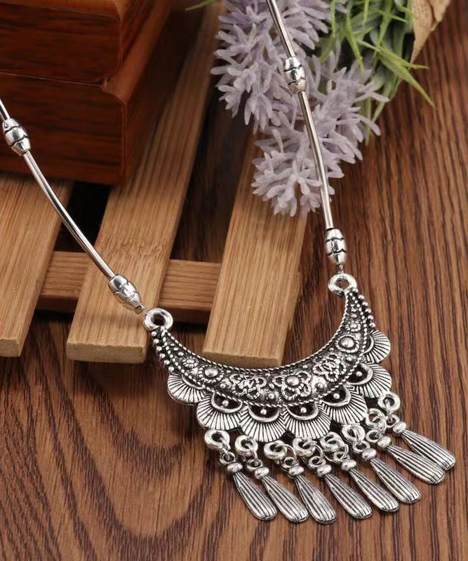 Women Silk Sterling Silver Tassel Pendant Necklace DF1030