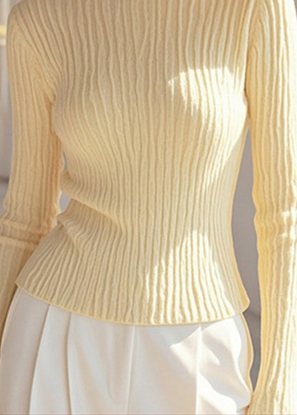 Frauen Einfache Gelb Halb Hohe Neck Strick Pullover Frühling TO007