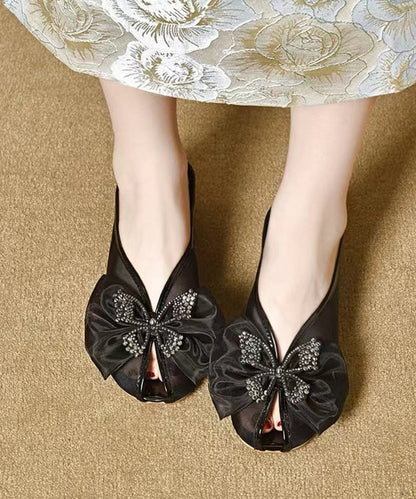 Sandales à enfiler en tulle noir épais avec nœud pour femmes AA007