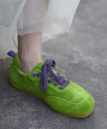 Women Splicing Flat Feet Shoes Green Suede Lace Up YC023
