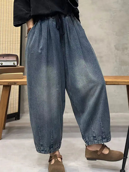 Women Spring Retro Washed Denim Harem Pants Ada Fashion