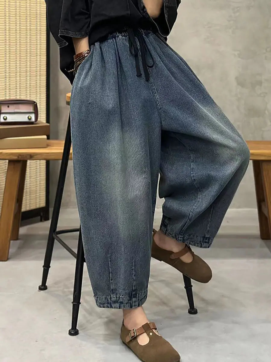 Women Spring Retro Washed Denim Harem Pants Ada Fashion