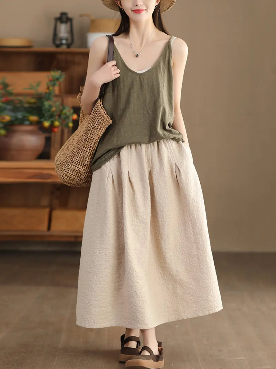 Women Spring Solid Artsy Commute Loose Skirt Ada Fashion