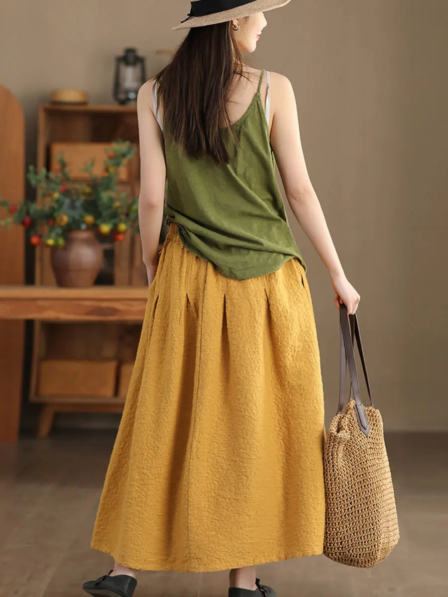 Women Spring Solid Artsy Commute Loose Skirt Ada Fashion