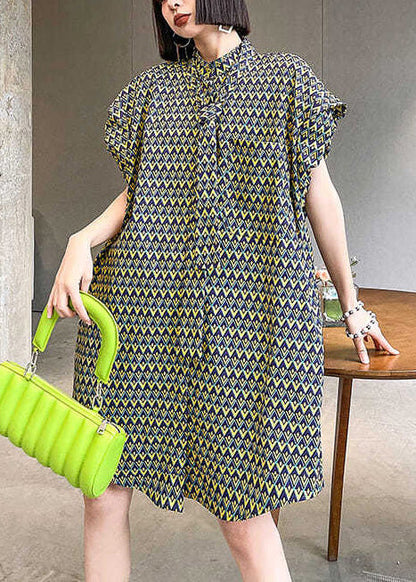 Kragen Puff Damen Tag Ärmel Kleid Baumwolle Stand Print