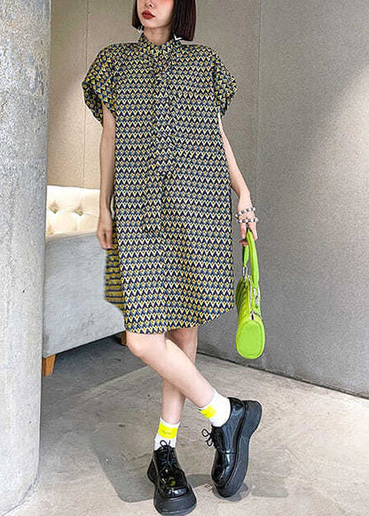 Kragen Puff Damen Tag Ärmel Kleid Baumwolle Stand Print