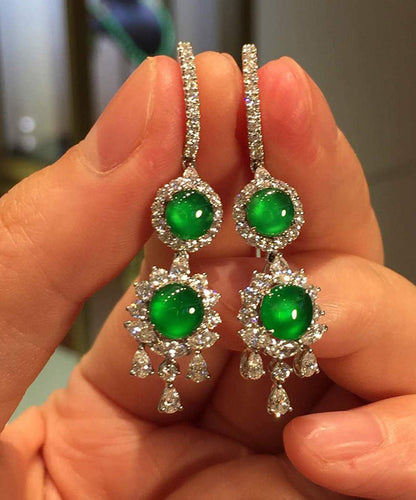 Boucles d'oreilles pendantes en argent sterling et jade incrusté de zircons pour femmes AC1037