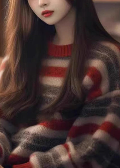 Pull rayé en tricot épais et confortable à col rond pour femme, hiver WX006