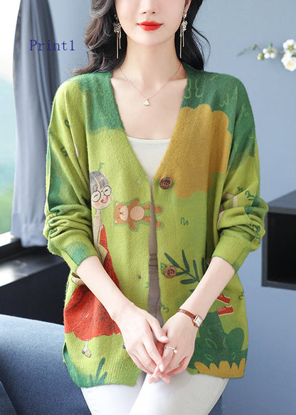 Cardigan en laine à col en V et poches imprimées pour femme, printemps TQ022