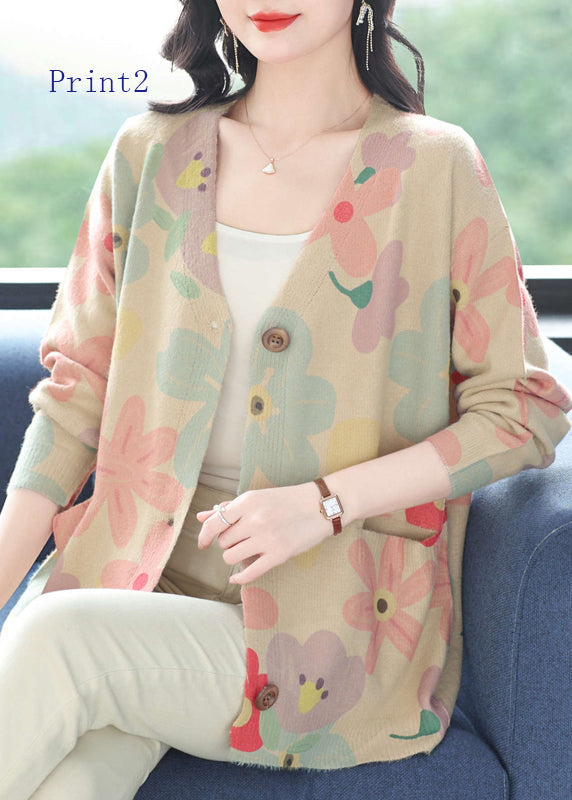 Cardigan en laine à col en V et poches imprimées pour femme, printemps TQ022