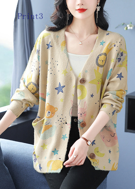 Cardigan en laine à col en V et poches imprimées pour femme, printemps TQ022