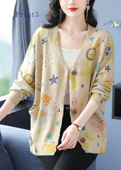 Cardigan en laine à col en V et poches imprimées pour femme, printemps TQ022