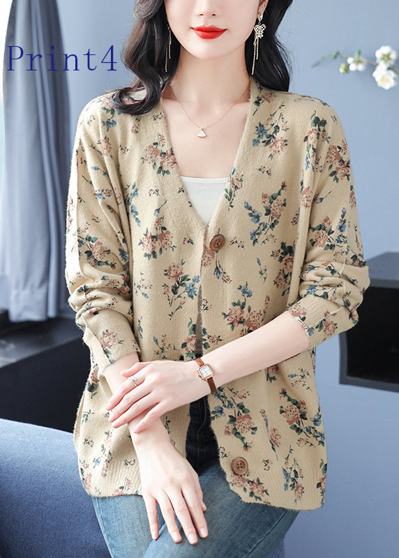 Cardigan en laine à col en V et poches imprimées pour femme, printemps TQ022