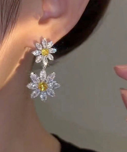 Women White Alloy Crystal Zircon Floral Drop Earrings WZ002