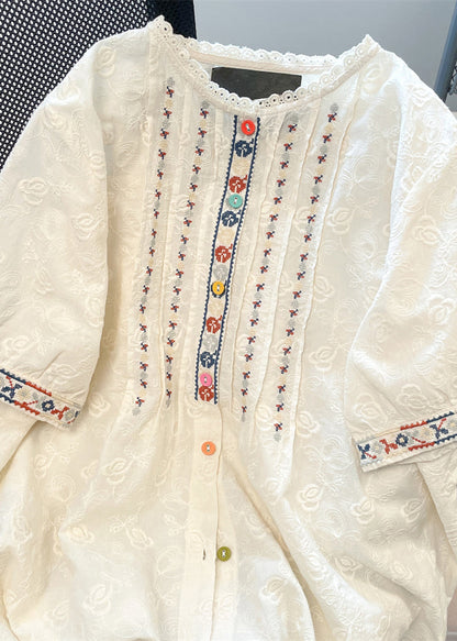 Shirts Weiß Lose Frauen Bestickte Spitze Sommer