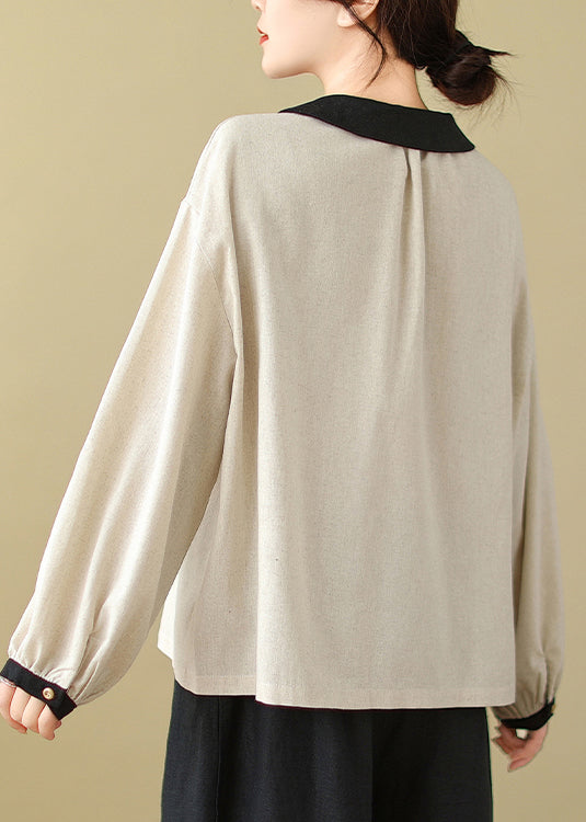Chemises en lin blanc brodées patchwork pour femmes, printemps TM029