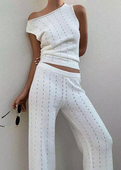 Gilets en tricot creux Out And Pants pour femmes, coupe droite et flatteuse, blancs