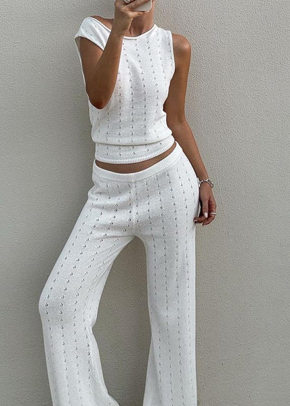 Gilets en tricot creux Out And Pants pour femmes, coupe droite et flatteuse, blancs
