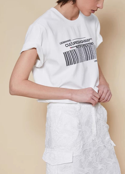 Print T Women O White Shirts Summer Cotton Neck