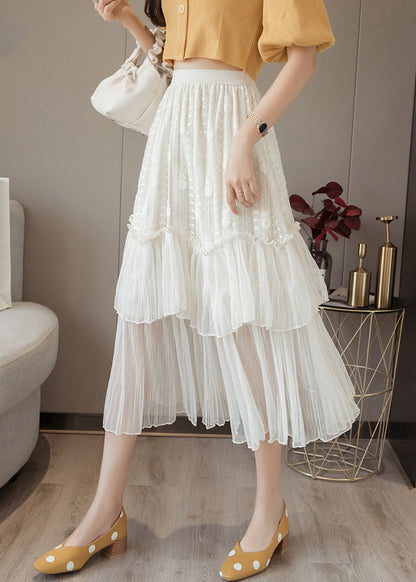 Women White Ruffled High Waist Chiffon Skirt Summer AS1001 Ada Fashion