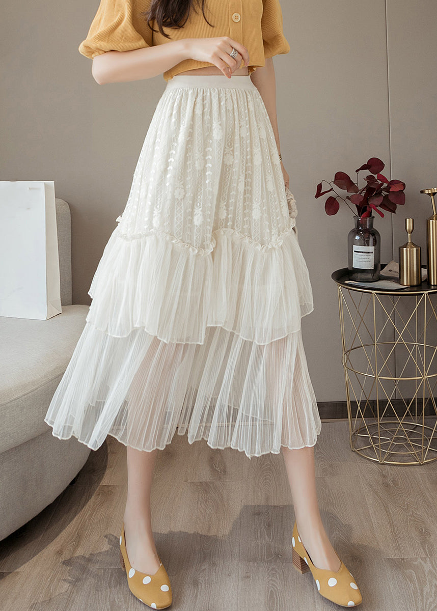 Women White Ruffled High Waist Chiffon Skirt Summer AS1001 Ada Fashion