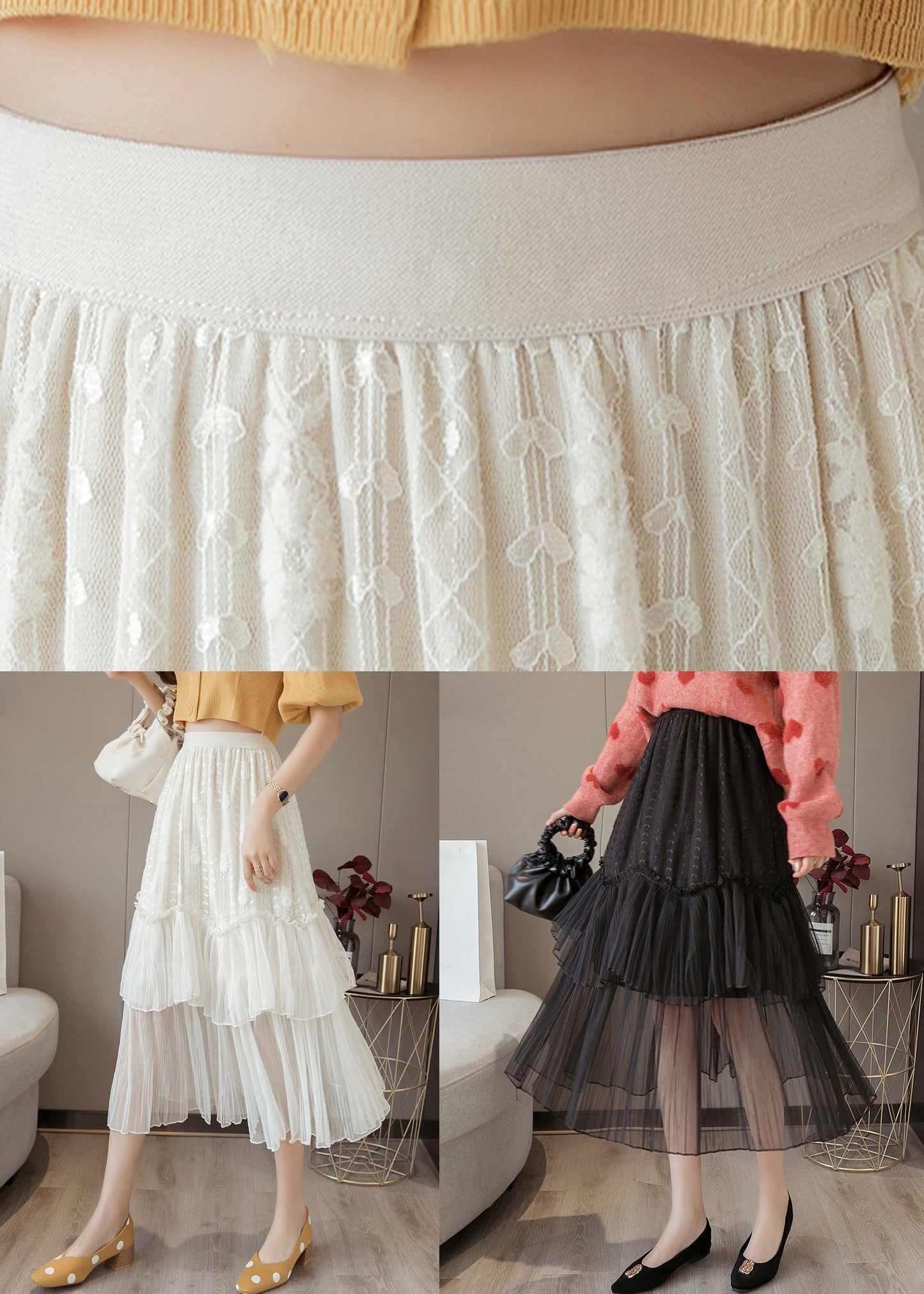 Women White Ruffled High Waist Chiffon Skirt Summer AS1001 Ada Fashion