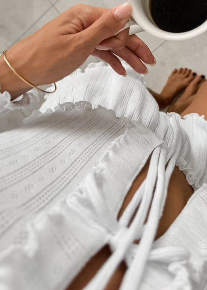 Knit Up Summer Ruffled Outfit Women 2 Piece Lace White