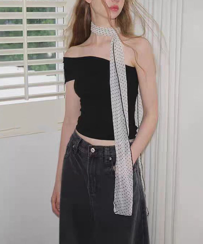 Foulard en soie blanc à pois pour femme YU018