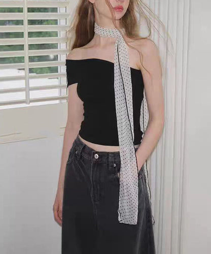 Foulard en soie blanc à pois pour femme YU018