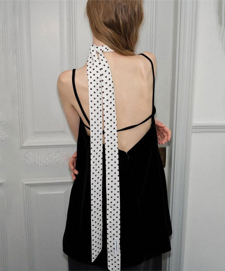 Foulard en soie blanc à pois pour femme YU018