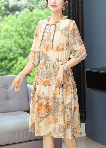 Frauen Robe Print Sommerkleider Gelb Cinched