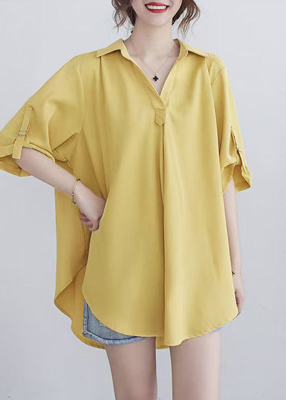 Chemise d'été surdimensionnée en coton jaune pour femme