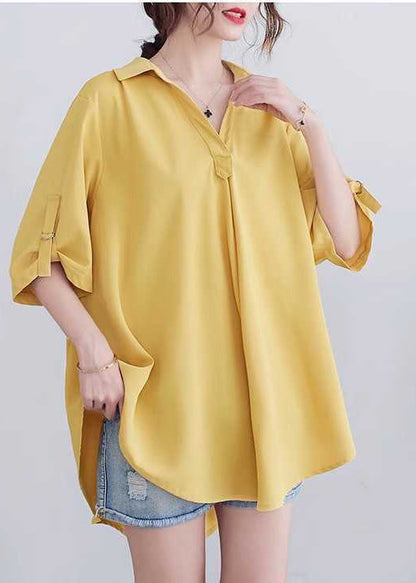 Chemise d'été surdimensionnée en coton jaune pour femme