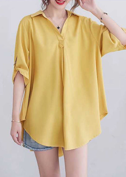 Chemise d'été surdimensionnée en coton jaune pour femme